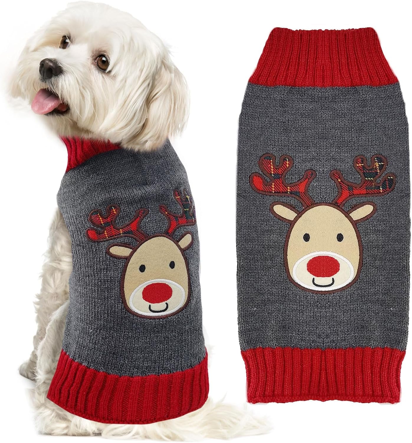 Adorable Gray Reindeer Dog Christmas Sweater - Perfect Holiday Outfit for Small to Large Dogs!